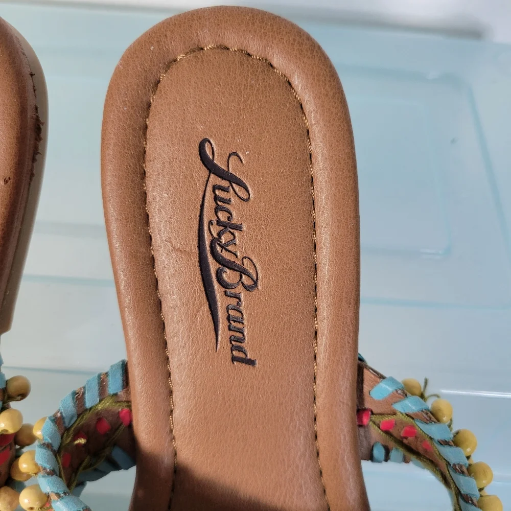 Womens Lucky Brand Beaded Flip Flop Sandal Leather Size 7 - Picture 2 of 7